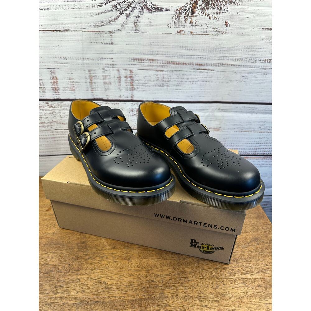 Womens Dr Martens 8065 Black Smooth Leather Mary Janes Shoes Buckle Trap Size 9